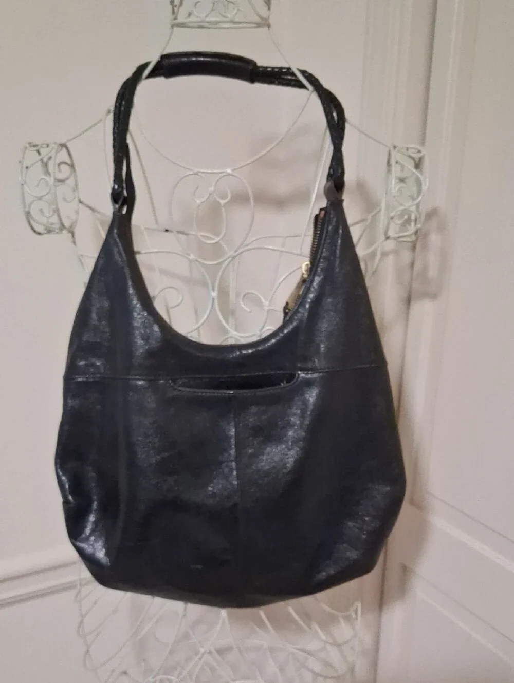 HOBO Black Leather Hobo with Braided Strap
